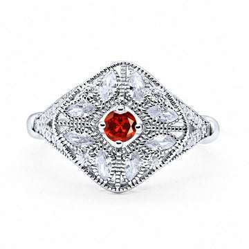 Art Deco Ring Marquise Filigree Simulated Garnet CZ 925 Sterling Silver